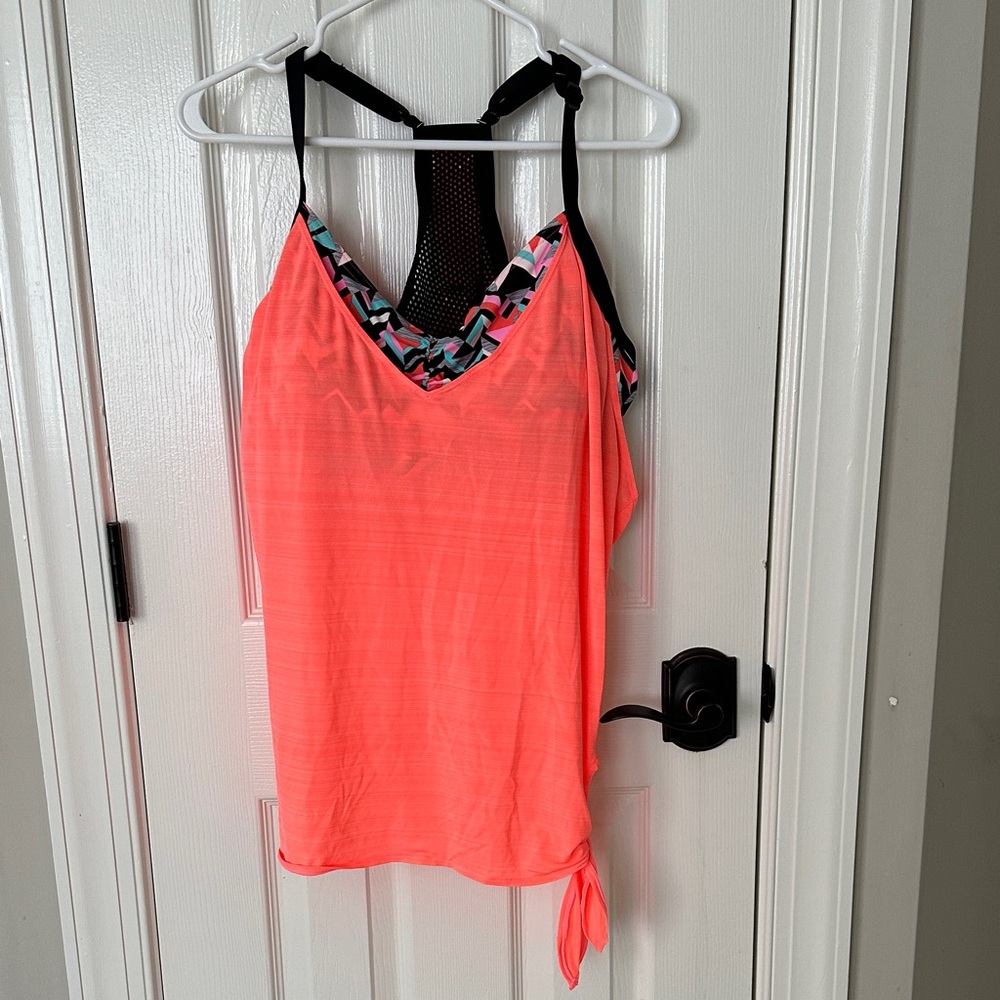 ZeroXposur Coral Layered Racerback Camisole with Black Straps Tankini